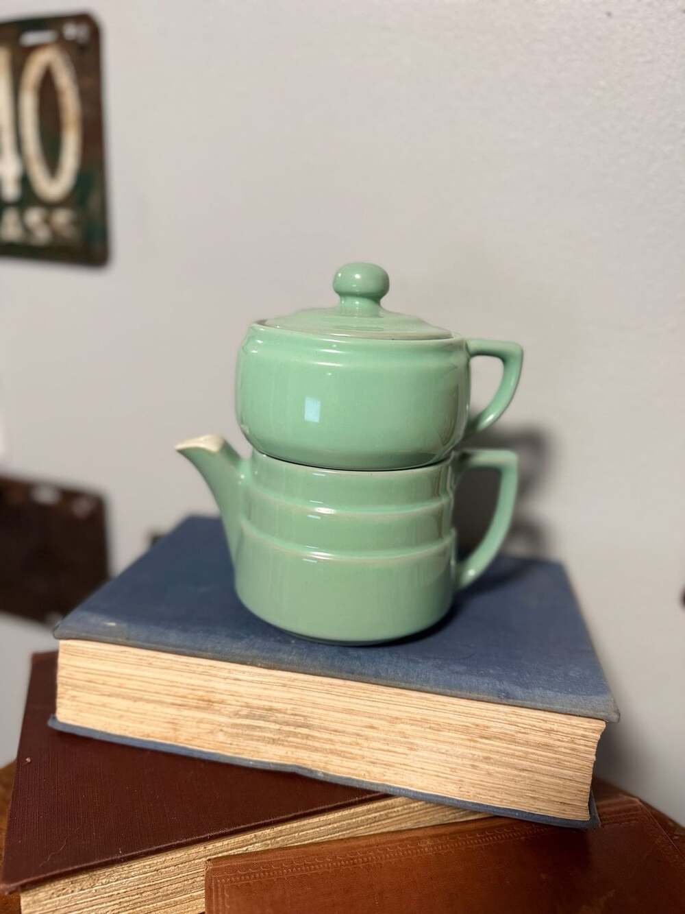 Vintage Coorsite Pottery Mint Green Stacking Teapot No. 846